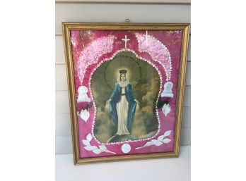 Vintage Framed Religious Virgin Mary Icon.