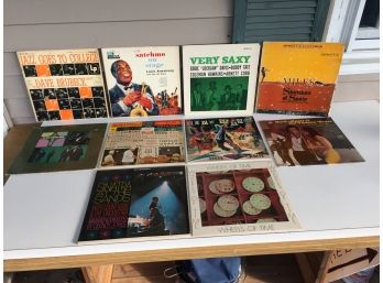 10 Vintage Jazz LP Records. Miles Davis,  Dave Brubeck, Curtis Fuller,  Very Saxy: Eiddie 'Lockjaw' Davis.