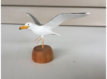 Vintage Wood Carved Seagull On Stand.