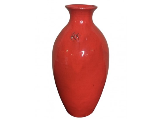 Ben Owen III Hand Thrown Signed Dogwood Vase In Chinese Red