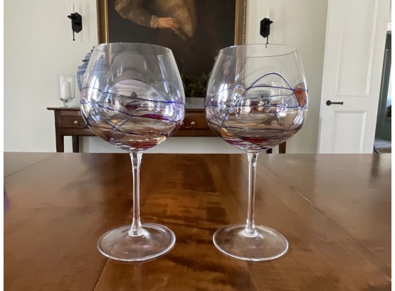 Two Sagrada Hand Blown Red Wine Glasses By Sagrada
