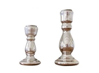 Two Mercury Glass Candle Holders