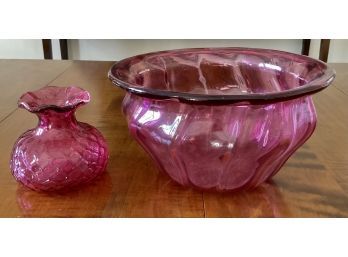 Two Cranberry Glass Dishes