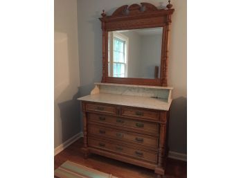 Antique Oak Chest And Mirror