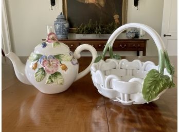 Tea Pot And Ceramic Basket