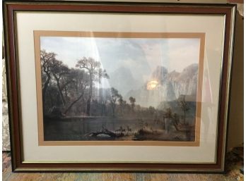 Nicely Framed Giclee, Wooded Scene Of Deer By A Lake, 44 X 34