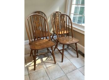 Set Of 4 Oak Bowback Side Chairs, Sturdy