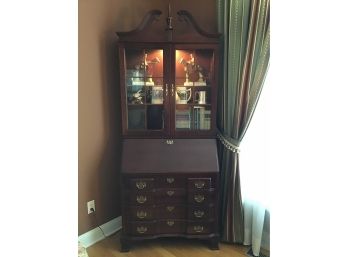Jasper Chippendale Cabinet Cherrywood Secretary With Lighted Hutch Top