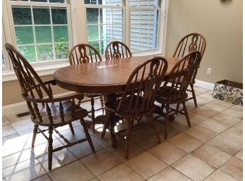 Oak Dining Table, Trestle Base, 60 X 40, Opens To 84 With Two 12 Inch Leaves