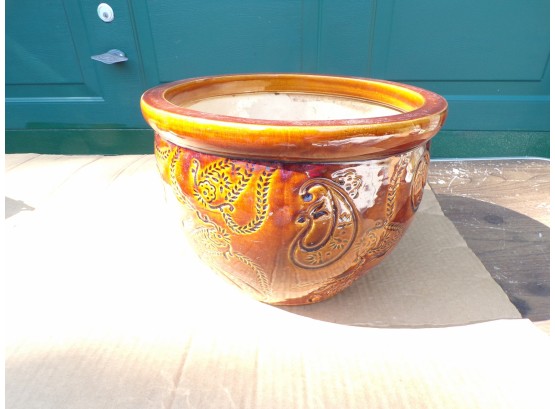 Porcelain Brown Glaze Planter With Detail