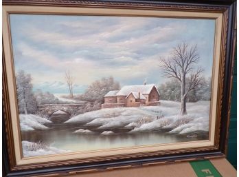 Oil On Canvas Painting 'Home In Winter' Signed