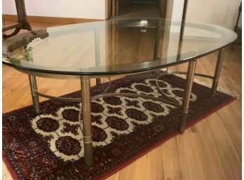 Oval Brass And Glass Top Coffee Table