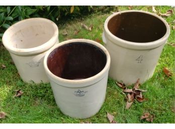 Antique Numbered Gallon Pottery Crock Planters (set Of 3)