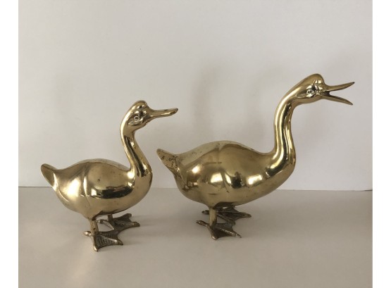 Pair Of Adorable Large Vintage Brass Ducks Or Geese