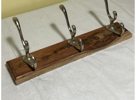 Rustic Wall Mounted Wooden Hanging Coat Rack With Three Metal Hooks