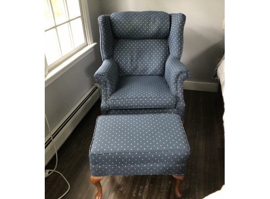 Side Chair With Blue And White Pattern And Matching Ottoman
