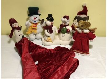 Snowman Lot With Tree Skirt And Teddy Bear