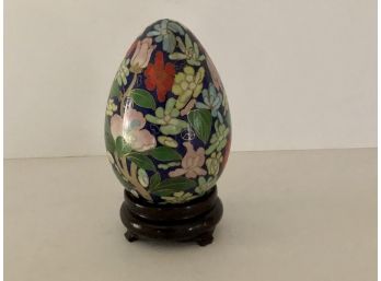 Vintage Chinese Cloisonne Egg With Stand
