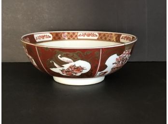 Japanese Hand Painted Amari Bowl With Rust Peach And Gold Floral Pattern