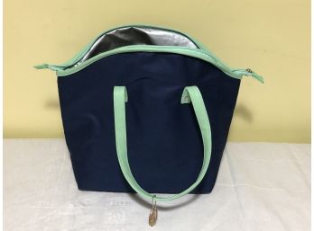 Insulated Cooler Lunch Tote Bag Navy With Turquoise Handles