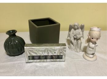 Two Vases And Figurines And Essential Oils