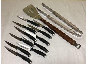 11 Henckels Steak Knives As Well As BBQ Tongs And Spatula