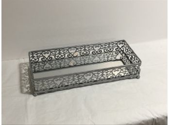 Metal Tray With Pretty Scroll Design And Mirror Insert