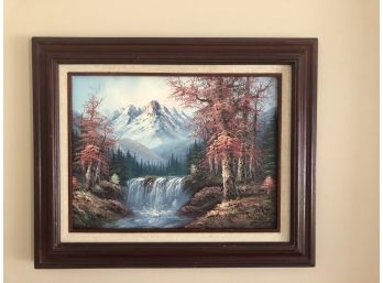 Wood Framed Painting On Canvas Signed By T. MARINO Waterfall Scene
