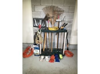 Big Household - Garage & Tool Lot - Rakes - Shovels - Extension Cords - Clippers - Chemicals & Rack - ONE LOT!