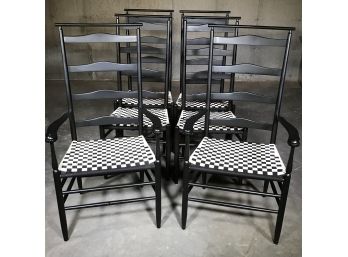 Set Of Six (6) FANTASTIC Shaker Style Chairs By NICHOLS & STONE - Black & White Tape Seats 4/S - 2/A