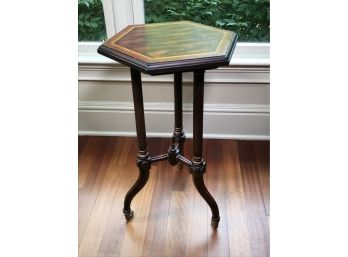 Beautiful Small Mahogany Side Table With Rosewood Top HIGH QUALITY - Fine Inlays - Brass Casters - Nice !