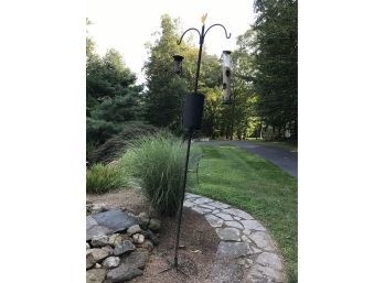 Very Nice Eight (8) Foot Wrought Iron Bird Feeder With Two Feeders - What You See Is What You Get - Nice !