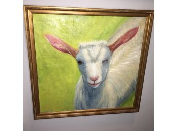 Fantastic Oil On Canvas Painting HAPPY - THE ONE EYED GOAT Done In 2009 Signed Illegibly In Beautiful Frame