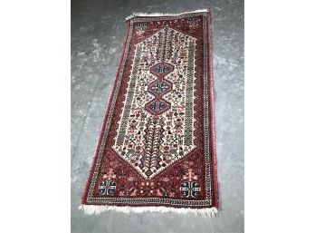 Beautiful Vintage Hand Made Oriental Runner / Rug - Nice Colors - Good Condition - Red / Ivory  Black
