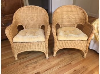 Handsome Pair Of High Quality Wicker Chairs - Nice Sturdy & Clean - Very Solid - With Cushions - VERY COMFY !