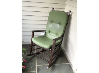 Great Looking Pair Wooden Porch Rockers With Cushions - Both Seem To Be In Great Condition - NICE PAIR !