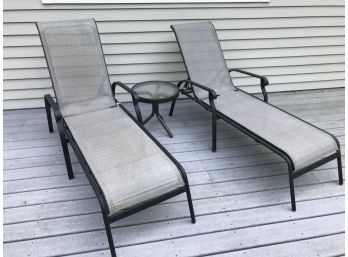 Two VERY Comfortable Chaise Lounge Chairs With One Round Table - Great Condition On All Pieces - Nice Lot !