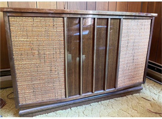 Olympic Stereophonic High Fidelity MCM Console With Rattan Front