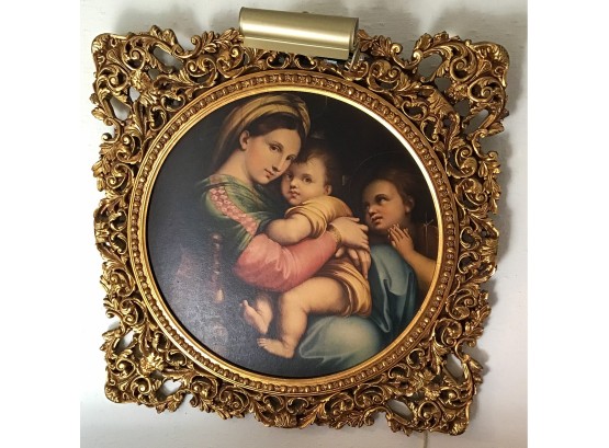 Copy Of The 'Madonna Della Seggiola (della Sedia)' Filigree Framed With Attached Art Light