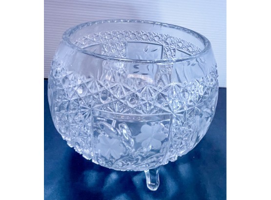Unique Large Crystal 3 Footed Bowl