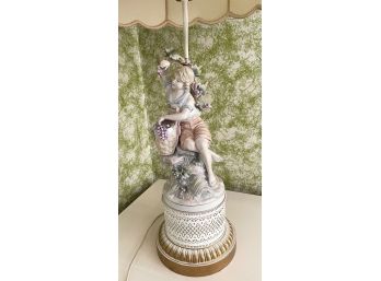 Vintage Capodimonte Table Lamp Young Girl With Basket Of Grapes
