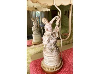 Vintage Capodimonte Lamp Young Girl With Basket Of Flowers