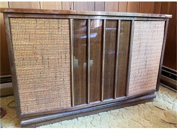 Olympic Stereophonic High Fidelity MCM Console With Rattan Front