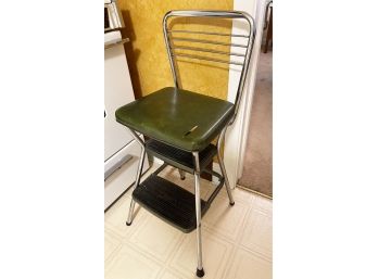 Green Retro Step Stool Chair (rip In Upholstery)