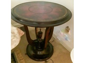 French Art Deco Style Round Accent Table (1 Of 2) Beautiful Carved Wood With Leather Top And Claw Feet