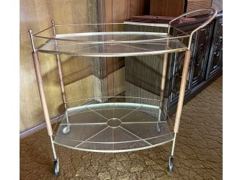 Bar Cart With Brass And Wood Details- 2 Shelves