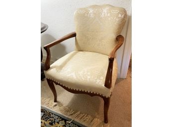 Cream/gold Damask Chair With Rivet Trim And Pillow