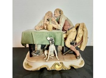 Capodimonte Porcelain Antonio Barsato's Two Men With Dog And Chianti