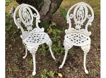 Victorian Style Cast Iron Fancy White Garden Chairs (set Of 2)