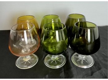 6 Bohemian Colored Mini Brandy Or Cordial Glasses